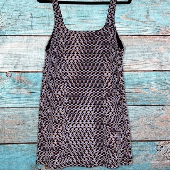 Zara Mini Dress M Retro Design Textured Black Blue Orange Stretch Tank Style - Picture 3 of 12